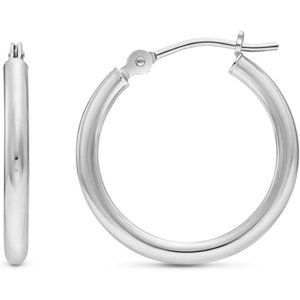 14k White Gold Classic Round Hoop Earrings